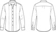 © MstRostama - Men’s button-up shirt, fashion illustration, technical sketch, long sleeves, classic collar, vertical panels, shoulder yoke, garment design, vector art