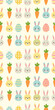 © Milan - Easter seamless pattern with cute bunny faces, carrots and colorful eggs. Vertical holiday background with happy cartoon rabbits for kids