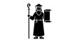 © MD - Wise ancient scholar or wizard silhouette holding a scroll and staff, symbolizing education, knowledge, wisdom, history, guidance, learning, and storytelling in a classic traditional context.