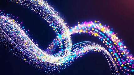 Vibrant flowing neon particle streams forming an abstract wave motion, symbolizing data transfer and technology background