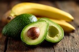 close-up of an avocado and banana
