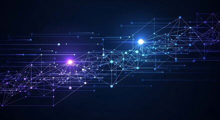 Abstract network of interconnected dots and lines on a dark blue background