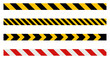 © Tiger pixel creation - Collection of black and yellow hazard tapes and red warning barrier stripes. Ideal for safety, construction, and restricted area designs. Clean vector pattern isolated on white background for easy use