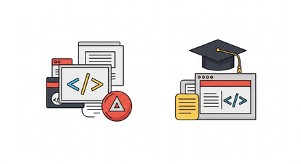Online education and coding course concept programming language learning, web development, and software engineering training program