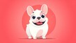 © Julia - The illustration features a charming cartoon French Bulldog displaying a happy expression on a soft pastel pink background