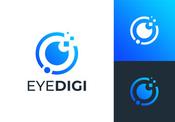 abstract eye pixel logo. vision lens digital technology icon design concept	
