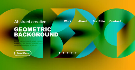 Wall Mural - Vibrant website header design. Geometric shapes, gradients, text overlay. Modern aesthetic, inviting user experience.