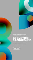 Poster - Abstract geometric shapes overlap, creating vibrant color gradients. Minimalist design with text elements present. Modern aesthetic.