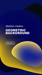 Wall Mural - Abstract design features vibrant blue, yellow shapes over black backdrop. Text promotes creative geometric background concept.