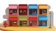 © mostafa - Colorful small business shops row arrayed together offering diverse goods and services
