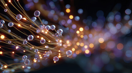 Wall Mural - Illuminating Pathways: A captivating macro shot reveals luminous strands and glowing orbs weaving intricate patterns, evoking a sense of connection and innovation.