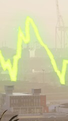 Wall Mural - Animation of financial data processing with graph and arrows over cityscape