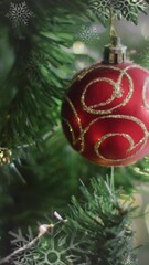 Wall Mural - Animation of snow falling over christmas tree