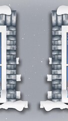 Wall Mural - Animation of christmas winter scenery and snow falling seen through windows