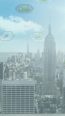 Wall Mural - Animation of data processing over cityscape