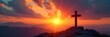 © vilavanh - A symbolic depiction of Christian salvation; a cross silhouetted against a vibrant sunrise, representing hope, redemption, and new beginnings , spiritual journey, salvation