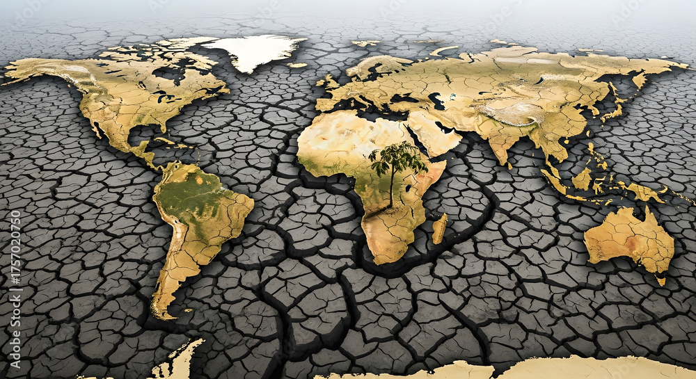Urgent call to action for climate change awareness with a world map on ...