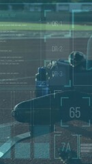 Wall Mural - Animation of world map and data processing over vr headset
