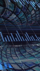 Wall Mural - Animation of statistical data processing over multiple curved screens against blue background