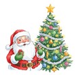 © Sleeping Carbuncle - Santa Claus Winking and Holding a Gift Next to a Christmas Tree Decoration