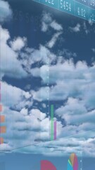 Wall Mural - Animation of interface with statistical data processing against clouds in blue sky