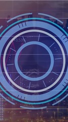 Wall Mural - Animation of neon round scanner and statistical data processing against aerial view of cityscape