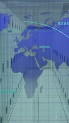 Wall Mural - Animation of world map with data processing over server room