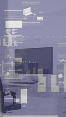 Wall Mural - Animation of screens with statistical data processing against empty office