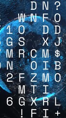 Wall Mural - Animation of changing numbers and alphabets over spinning globe against blue background