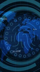 Wall Mural - Animation of data processing over scope scanning and world map