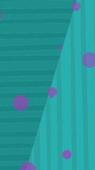 Wall Mural - Animation of purple spots floating against striped blue background with copy space