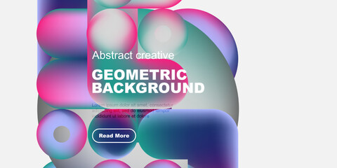 Wall Mural - Vibrant abstract geometric background. Overlapping colorful circles, text, button present. Modern design, clean aesthetic.