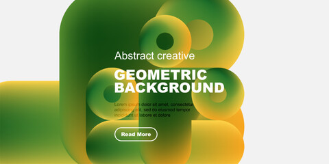 Wall Mural - Abstract geometric background features vibrant green, yellow hues. Text overlay includes title, sample text, calltoaction button. Modern design.
