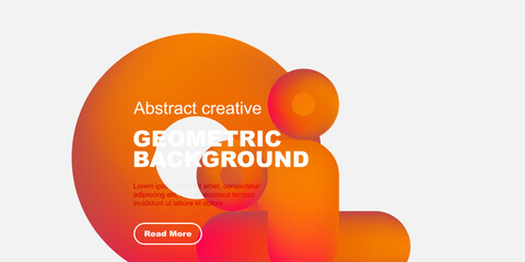 Wall Mural - Abstract geometric background features vibrant orange gradients, text, button. Minimalist design suits modern projects.