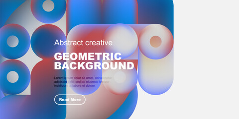 Wall Mural - Modern design features vibrant geometric shapes, blue tones, text overlay, white space. Minimalist aesthetic suitable for digital projects.