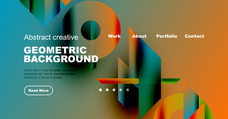 Wall Mural - Abstract website mockup. Vibrant geometric shapes, text overlay, navigation menu present. Modern design, colorful gradients visible.