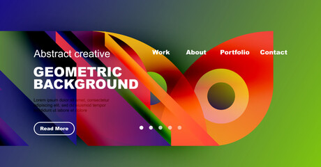 Wall Mural - Abstract website header design. Geometric shapes, vibrant colors, text elements present. Modern style, clean layout.