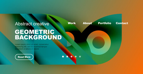 Wall Mural - Abstract website header design. Geometric shapes, vibrant colors, text elements present. Modern style, clean layout.