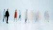 © Curioso.Photography - Blurred motion of multiple people walking in the same direction in a minimalistic white space.