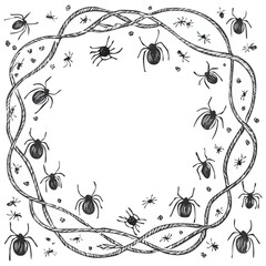 Wall Mural - Black and white abstract doodle frame