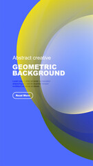 Wall Mural - Abstract geometric background features vibrant blue, yellow hues. Text sample, button present. Modern design elements visible.