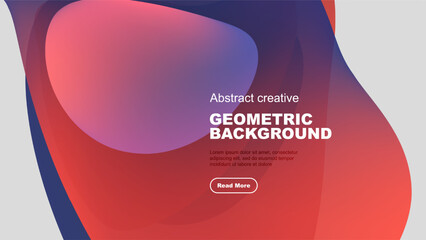 Wall Mural - Abstract geometric shapes overlap, creating vibrant red, blue gradients. Text promotes creative background design, includes call to action.