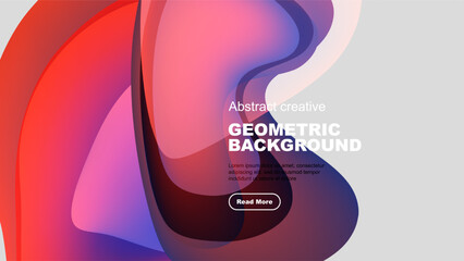 Poster - Abstract fluid shapes, vibrant colors, dark background. Modern design, geometric elements, text overlay present.