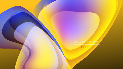 Poster - Abstract fluid shapes, vibrant colors blend. Yellow, blue, purple gradients create dynamic composition. Modern design element.