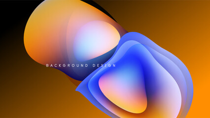 Poster - Abstract fluid shapes overlap, creating vibrant color gradients. Orange, blue, pink hues blend against dark backdrop. Modern design element.