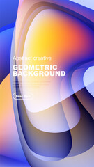 Poster - Abstract geometric background features vibrant colors, fluid shapes, text overlay, button. Modern design, dynamic composition.