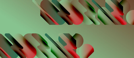 Poster - Abstract design features repeating text elements. Colors include red, green, plus muted tones. Composition appears layered, modern.