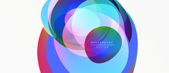 Poster - Abstract colorful layers create dynamic visual effect. Smooth gradients blend, forming circular shapes, modern design element.