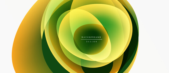 Poster - Abstract layers create vibrant circular design. Yellow, green hues blend seamlessly. Modern aesthetic, clean composition. Background element for digital projects.