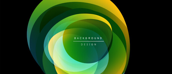 Poster - Abstract design features layered green, yellow shapes. Circular elements create dynamic visual effect. Text reads background design.